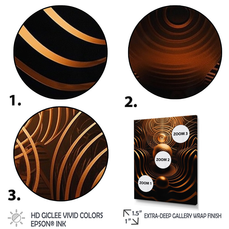 «Golden Sphere Abstract Gold Futuristic Landscape», reproduction sur toile, Toile tendue, H 32 po x l 24 po x P 1 po