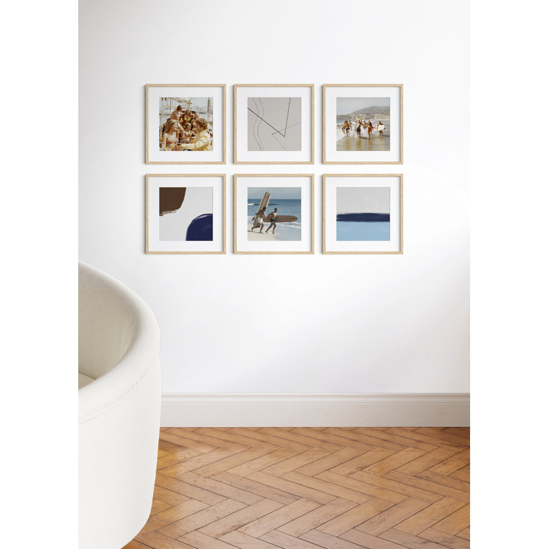 Cadre photo en bois - ensemble de 6, Beige, 16 po x 16 po avec passe-partout pour 12 po x 12 p