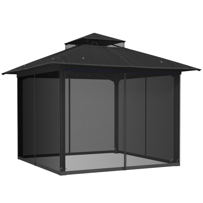 10X10 Gazebo, Outdoor Patio Gazebo With Mosquito Netting, Double Roof Metal Gazebo, Canopy For Backyard Covered Patio, Heavy Duty Gazebo Outdoor For Garden Deck Lawn，Black / Gray / Khaki / Navy Blue