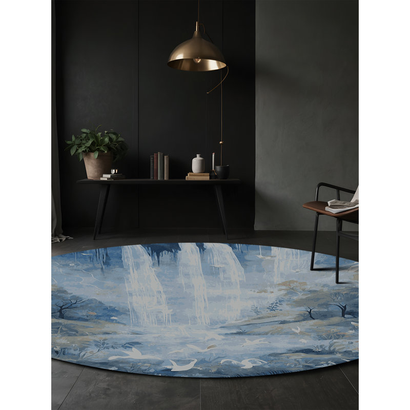 Tapis gris soyeux et moelleux, Rond 3 pi