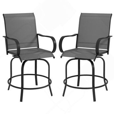 Outsunny Outdoor Bar Stools with Armrests, Set of 2 360° Swivel Bar Height Patio Chairs