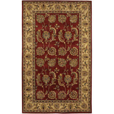 Tapis d'intérieur Cleo fait main, tufté à la main, motif floral oriental rouge, en laine.