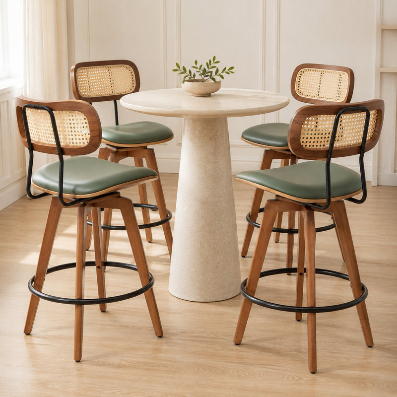 Sirine 4-Piece Swivel Vegan Leather Counter Stool, Green