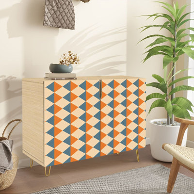 Buffet Buffet avec rangement Triangles géométriques orange, beige et bleu avec 2 portes pour le salon et la cuisine