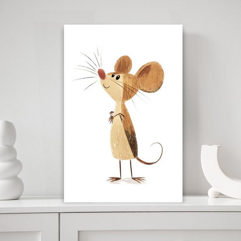 Happy Little Mouse Playful Whimsical Contemporary Animal Wall Art Print by Mathieu - Wrapped Canvas Print