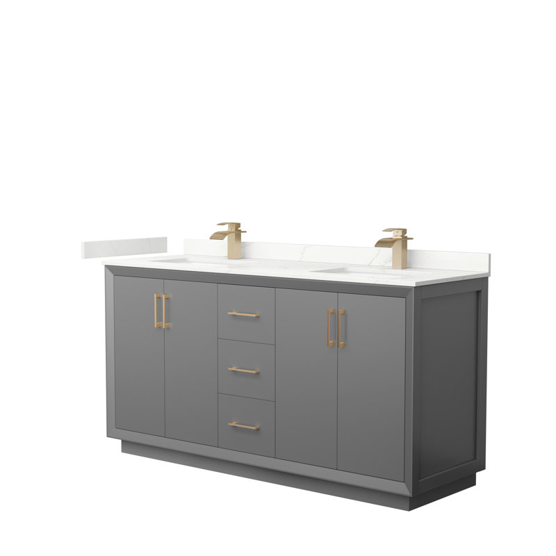 Strada 66'' W Double Vanity, Dark Gray, Giotto Quartz, Brushed Nickel