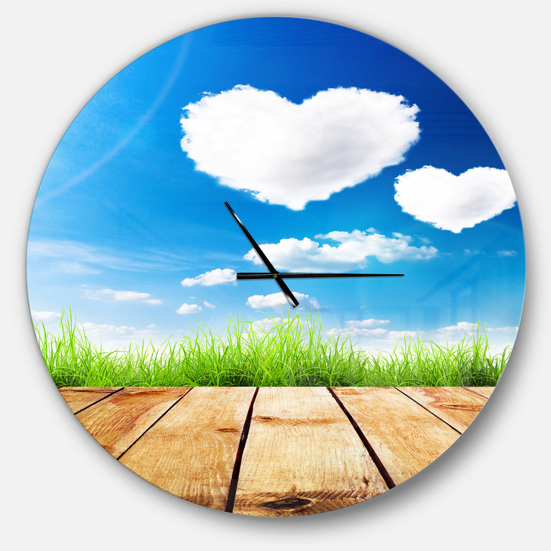 Horloge murale Swigart Farmhouse Designart Cloud Hearts on Sky, Surdimensionné