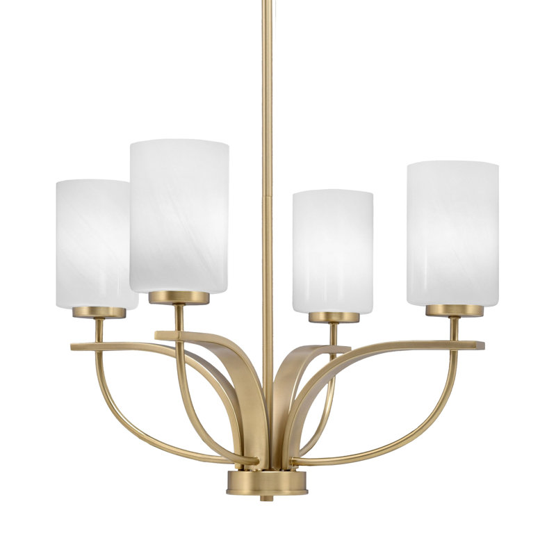 Unia 4 Light, Uplight, Chandelier Shown In New Age Brass Finish With 4" White Marble Glass