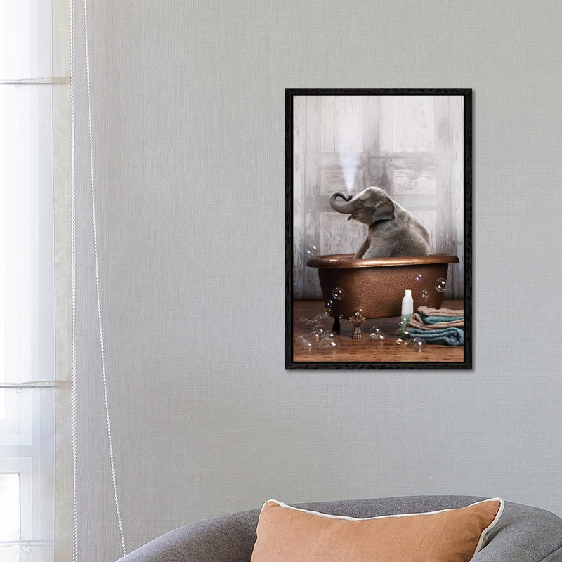 Elephant In The Tub by Domonique Brown - Wrapped Canvas Print, 66.04 cm H x 45.72 cm W, Black Framed Canvas