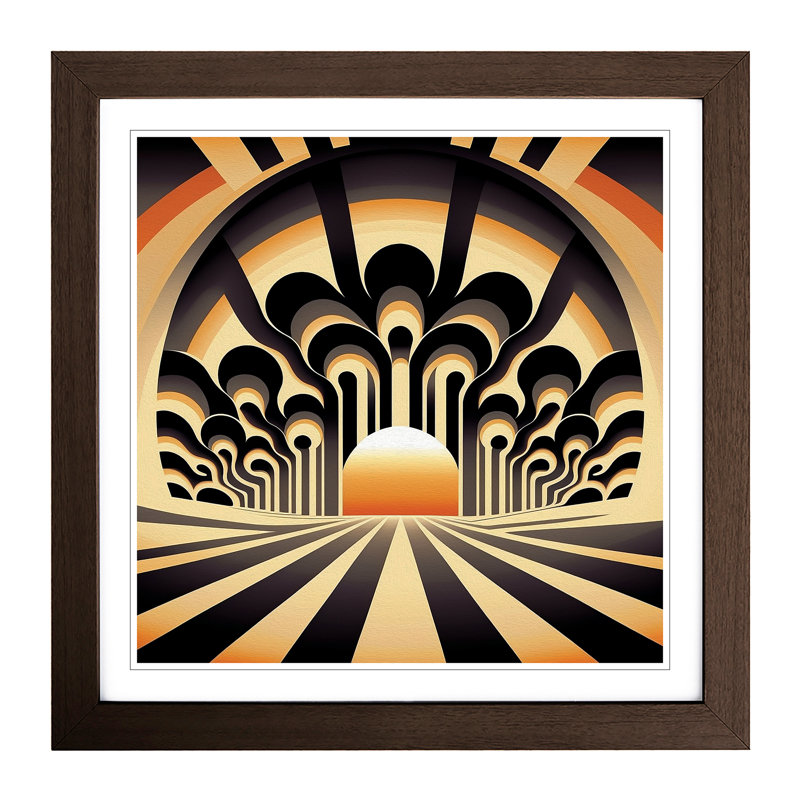 Art Deco Sunset Op Art No.1 - Framed Print, Walnut
