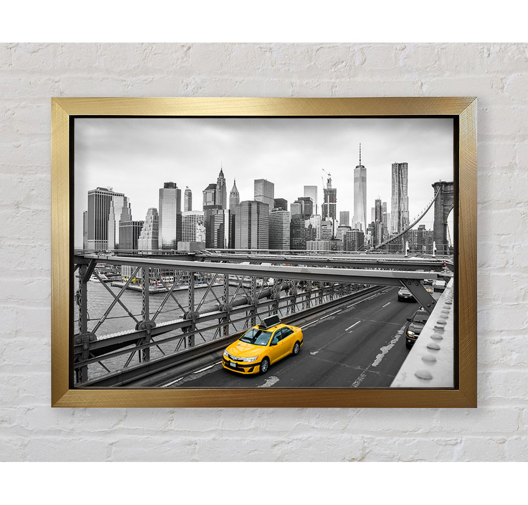 New York On The Bridge Yellow Cab - Einzelne Bilderrahmen Kunstdrucke