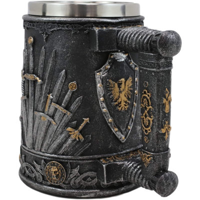Bungalow Rose Grand dragon médiéval Trône de fer d'épées et de boucliers héraldiques, tasse à café 14 oz, boire de la bière, chope, réservoir, fantaisie, Donjons et dragons, élixir de vie, pales en acier Valyrian