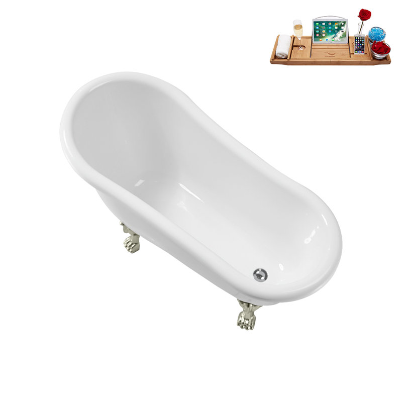 53.1'' x 25.6'' Freestanding Soaking Acrylic Bathtub, Brushed Nickel, Polished Chrome