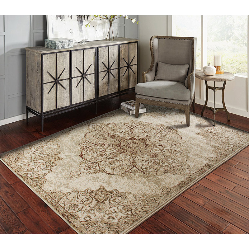Tapis brun / ivoire / beige en laine Springer, Rectangle 5 pi 3 po x 7 pi 8 po
