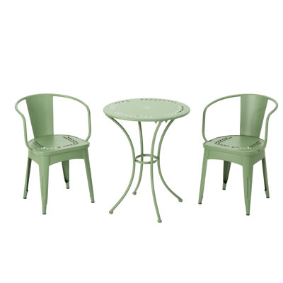 Powder Coated Iron 3 Bistro , , Outdoor Furniture, 24.66"x24.66"x29.5", Water , 34.26lb 3 Piece Furniture Style, Water-, 29.5"x24.66"x24.66",