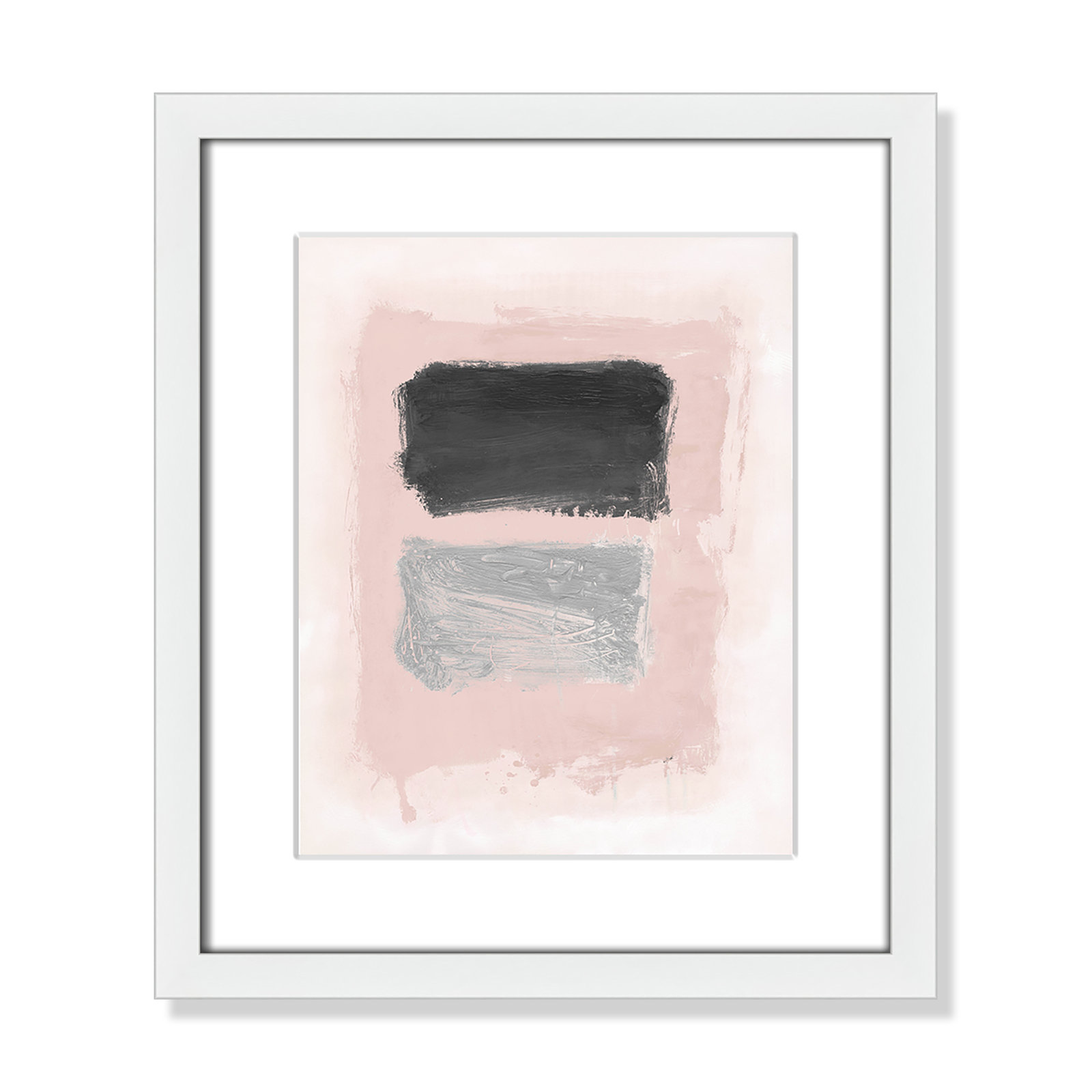 Pink, Black and Silver Shimmer I Print, 15" H x 13" W x 1.25" D, White Matted Picture Framed