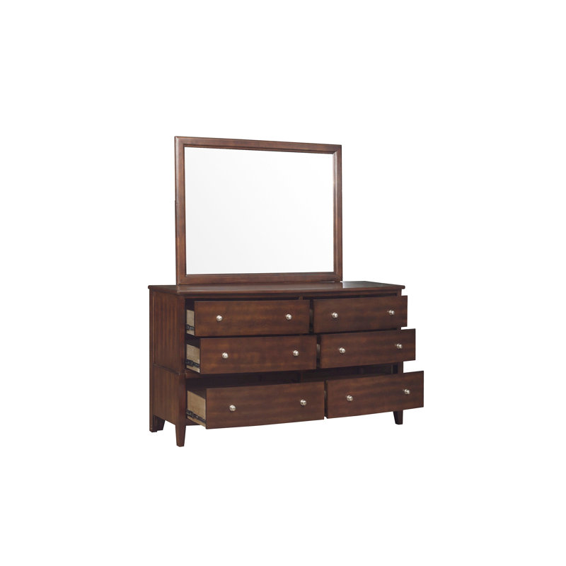 Commode 6 tiroirs en bois de cerisier foncé de style transitionnel - Mobilier de chambre à coucher classique avec glissières à roulement à billes