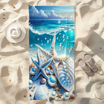  Microfiber Beach Towel Lightweight Travel Towel, Absorbent No Fade,30"x60",Pearl Starfish Conch Ocean