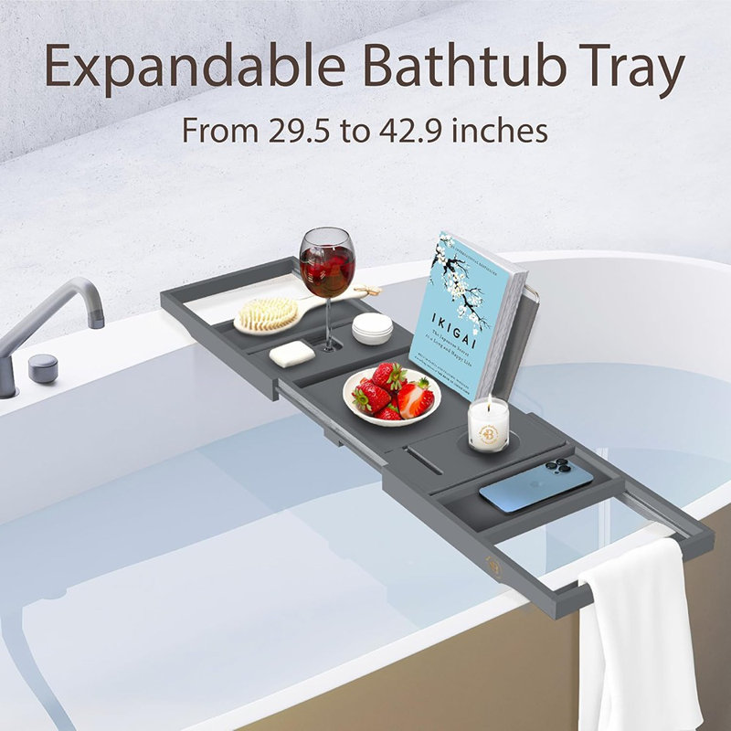 Table de baignoire avec plateau de baignoire réglable en bambou