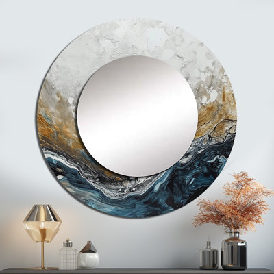 Oneta or gris moderne abstrait contemporain II - décor de miroir mural unique en marbre, grand miroir rond moderne, impression d'art en métal