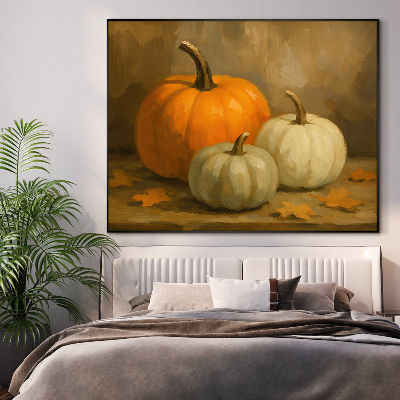 Très grande reproduction d'art sur toile - citrouilles d'automne pour la maison d'automne, décoration pour le salon ou la chambre à coucher