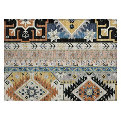 Machine Washable Indoor/Outdoor Chantille ACN1015 Black Rug