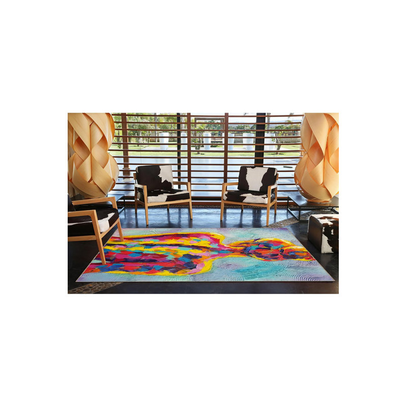 Tapis tissé multicolore lavable à la machine, Sous-tapis rectangulaire de 3 pi 3 po x 4 pi 11 po