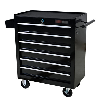 Boîte à outils de garage robuste avec 6 tiroirs verrouillables et roues - Fonction de verrouillage du tiroir noir
