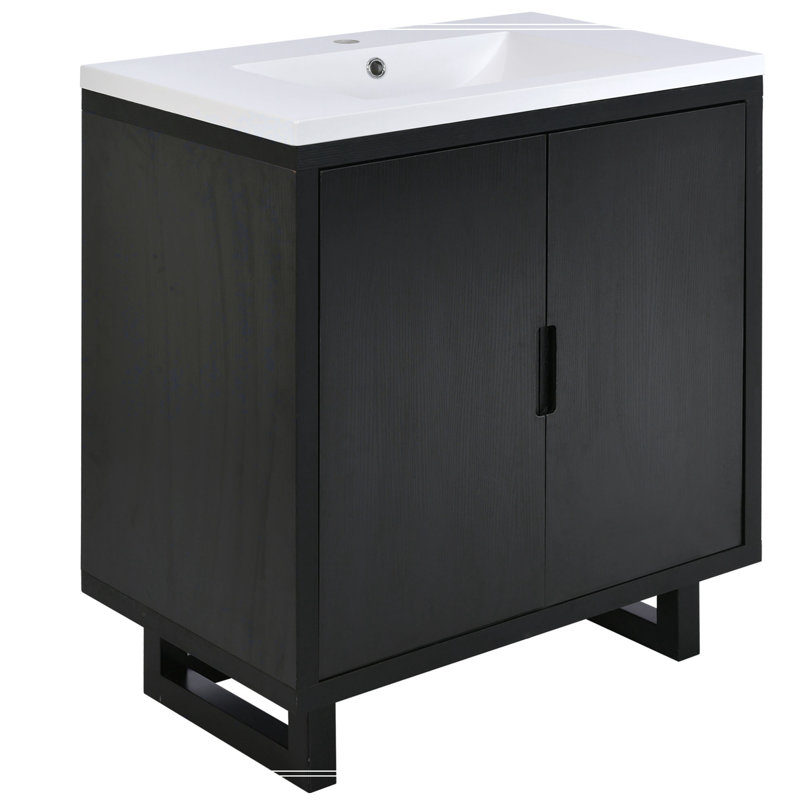 Meuble-lavabo de salle de bain avec lavabo simple, armoire encastrée combinée