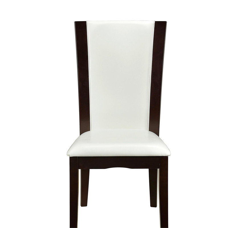 Dining Side Chairs Set of 2 White Faux Leather Upholstered Espresso Finish Hardwood Solid, Cream, Black