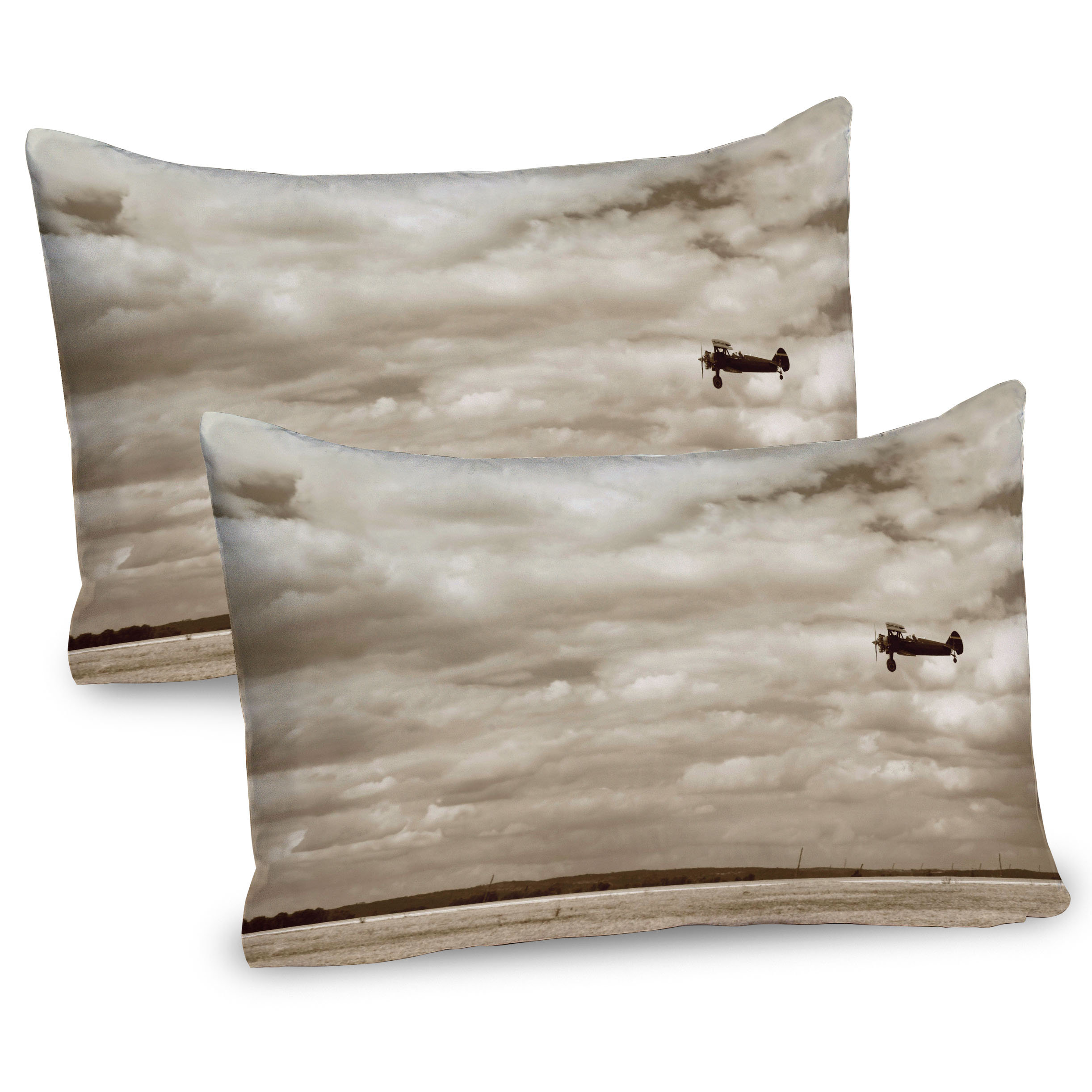 Ambesonne Vintage Airplane Pillow Sham Pack Fighter Plane Sepia