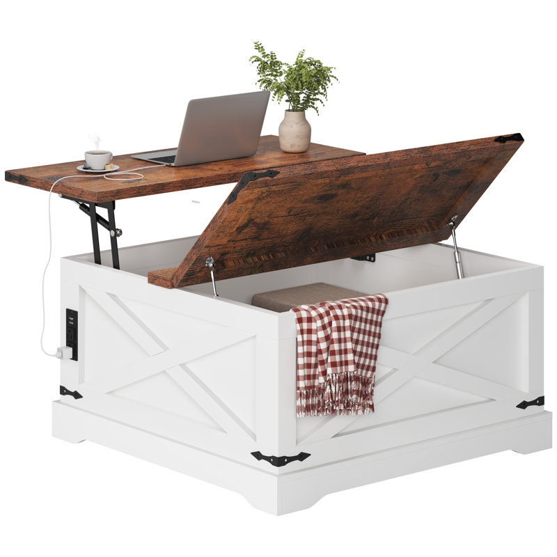 Table basse relevable multifonctionnelle Pelaga, H 18,5 po x L 35,5 po x l 35,5 po