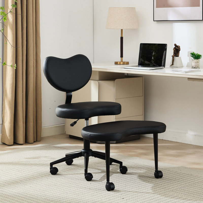 Fauteuil de bureau en croix, support lombaire, fauteuil à pieds avec roulettes, tabouret réglable, coussin de siège de grande taille, design révolutionnaire, changement des habitudes d'assise, roues confortables: PU noir, design