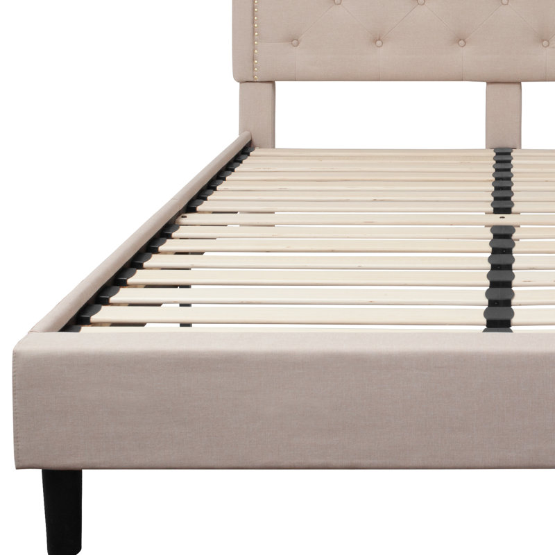 Aluino Arched Button Tufted Upholstered Platform Bed Frame - No Box Spring Required, Beige, Queen