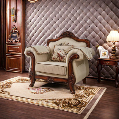 European Style Solid Wood Fabric Chair Upholstered Armchair