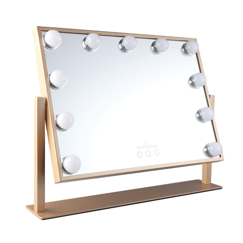 Champagne Gold Rectangular Iron Lighted Makeup Mirror with Touch Sensor