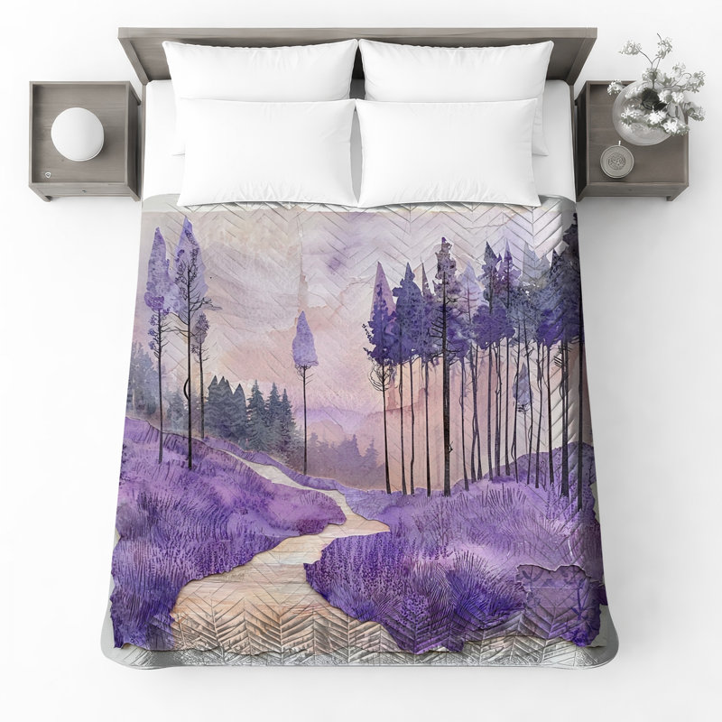 Lavender Forest Path Bedding Forest Bedspread Landscape, Full / Double