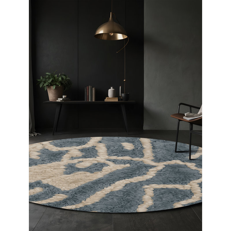 Tapis gris soyeux et moelleux, Rond 5 pi
