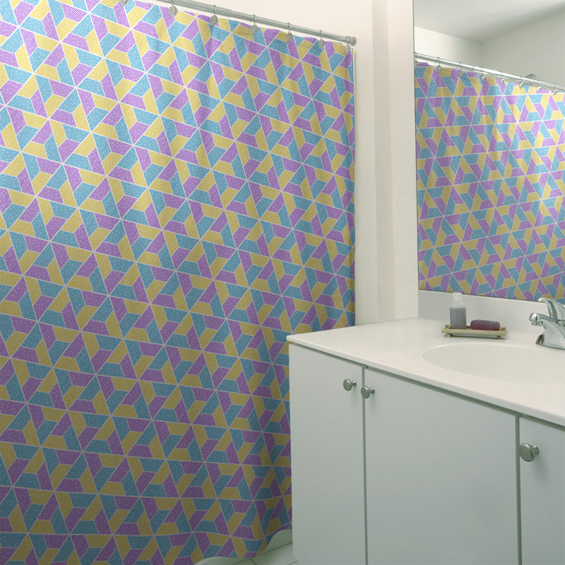 Rideau de douche simple trapézoïde, Bleu / Mauve / Jaune