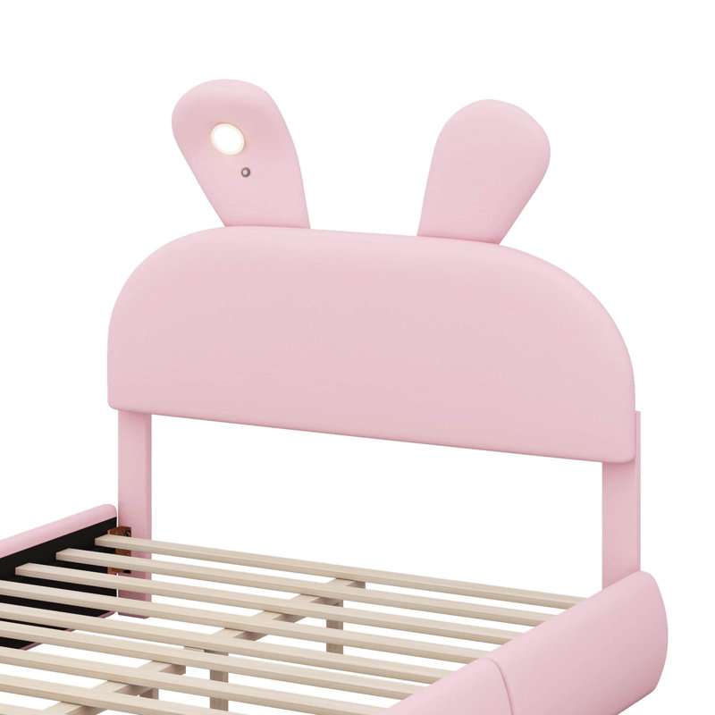 Full Size Platform Bed With Storage Stools Princess Upholstered Platform Bed With Cartoon Ears Shaped Headboard And Light