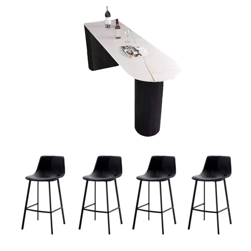 Table de bar Light Luxury, Noir, H 35,4 po x L 62,9 po x l 15,7 po, Blanc / Doré