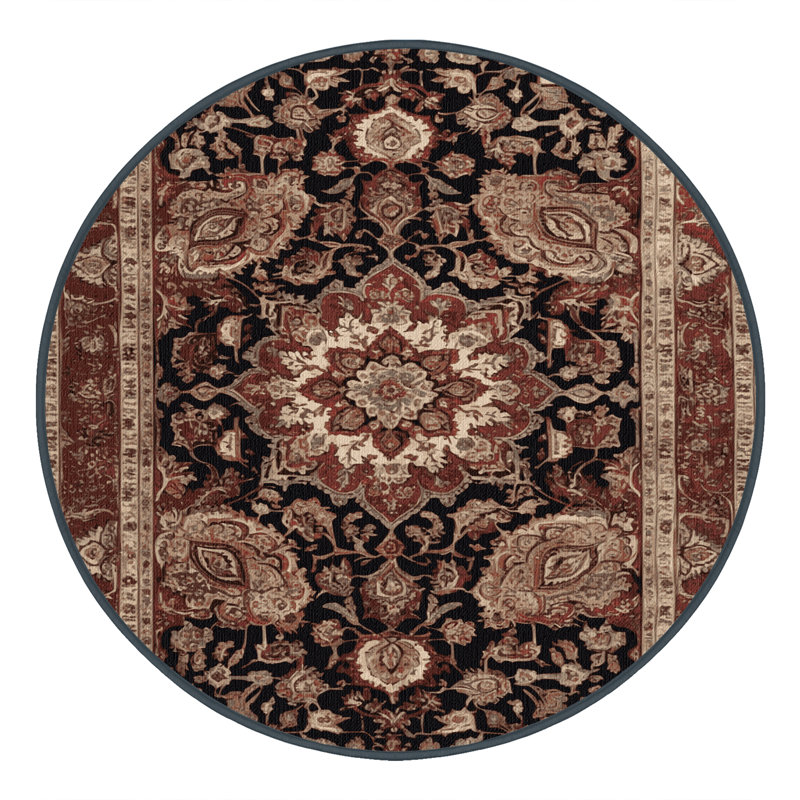 Machine Washable Persian Brown Area Rug, Round 8'