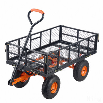 Chariot à benne basculante, chariot de jardinage en métal avec cadre facile à assembler, chariot à benne basculante avec poignée convertible 2-en-1, brouette utilitaire d'une capacité de 880 lb, pneus de 10 pouces