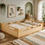 Lit plateforme grand format avec garde-corps pleine longueur, base de lit grand profil bas, aucun sommier tapissier requis, naturel-1364036805