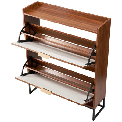 Range-chaussures autoportant Mid-Century, 2 tiroirs rabattables, tablettes réglables, peu encombrant, idéal pour le rangement dans la chambre à coucher de couleur noyer, basculement, salon