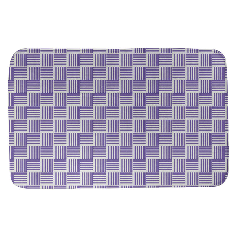 Tapis de bain géométrique antidérapant rectangulaire à rayures baskettressées, l 21 po x L 34 po, Mauve / Gris