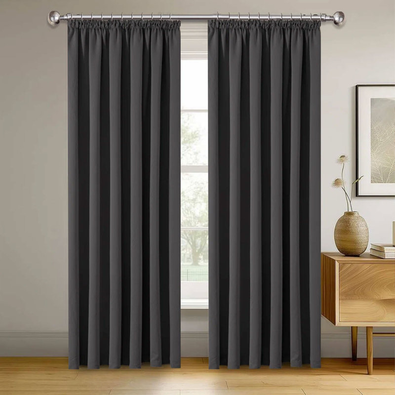 Blackout Curtain Pair, Dark Grey, 117cm Width x 137cm Drop