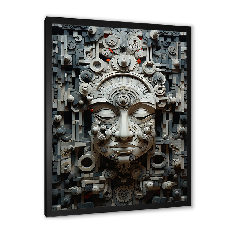 Minimalisme, art indien, masque sur toile, Cadre photo noir, H 20 po x l 12 po x P 1 po