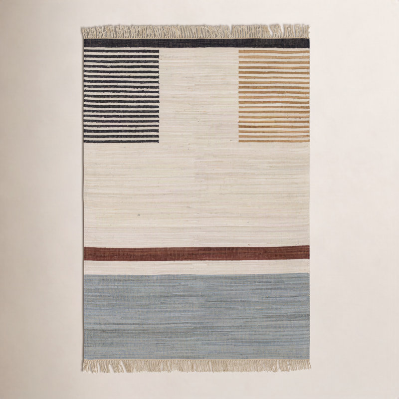 Avenue Southwestern Handwoven Cotton Cream/Black Area Rug, Rectangle 8' x 10'