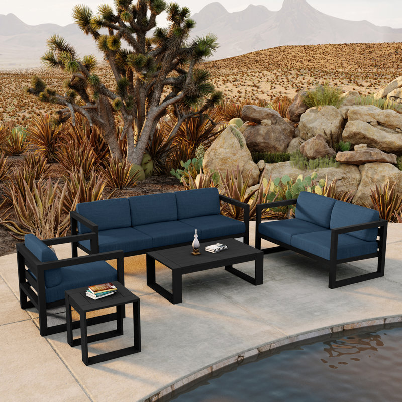 Avion Outdoor 5 - Piece Conversation Set, Spectrum Indigo Sunbrella®, Black